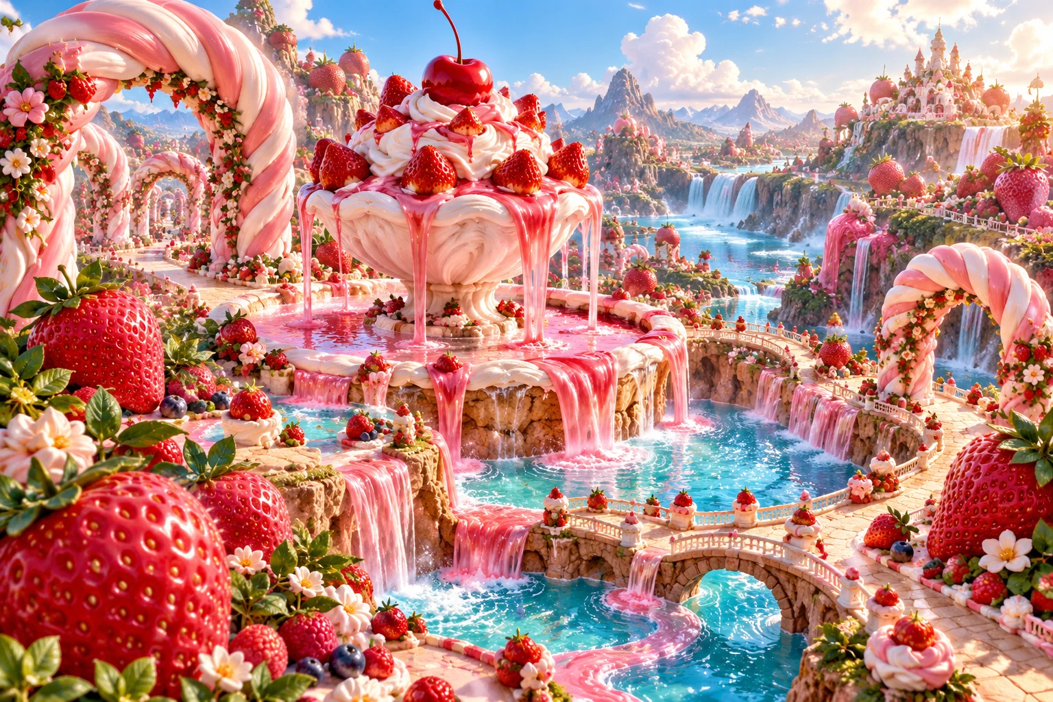Sundae garden in Tiravunora's illustrated fruit and confectionery world